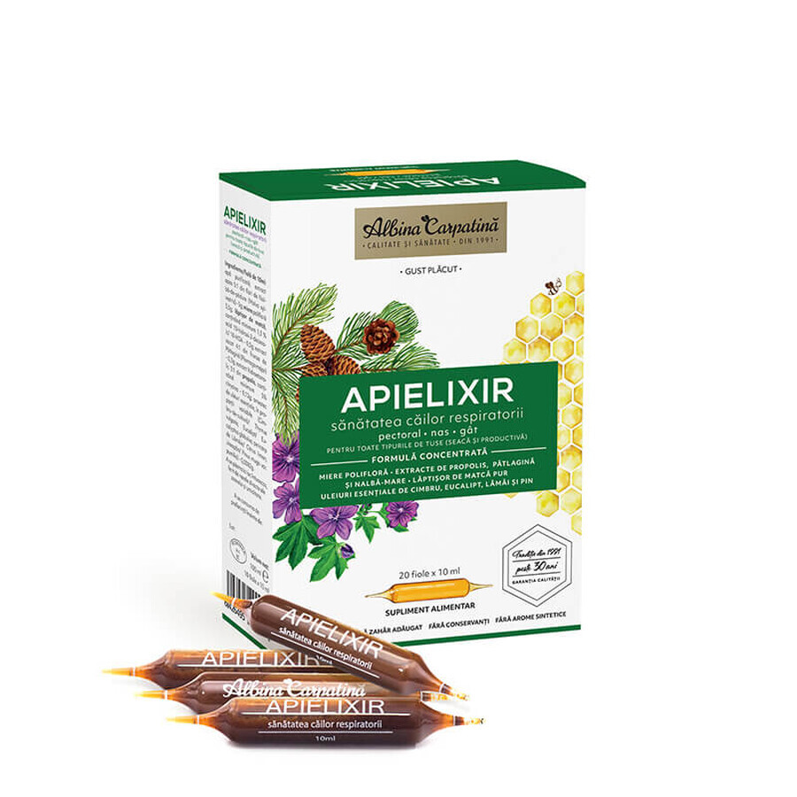 APIELIXIR santé respiratoire Abeille des Carpates, 20 ampoules x 10 ml, Apicola