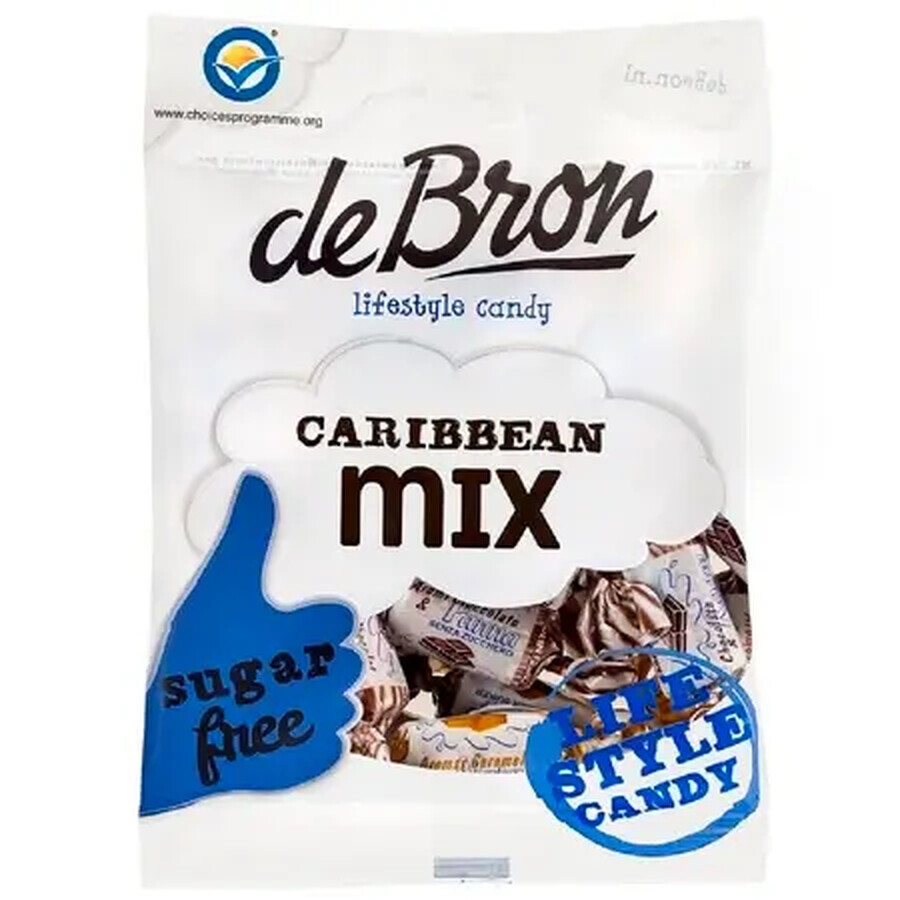 Zachte karamels zonder suiker en gluten met de smaak van koffie of karamel Caribbean Mix, 90 g, Debron