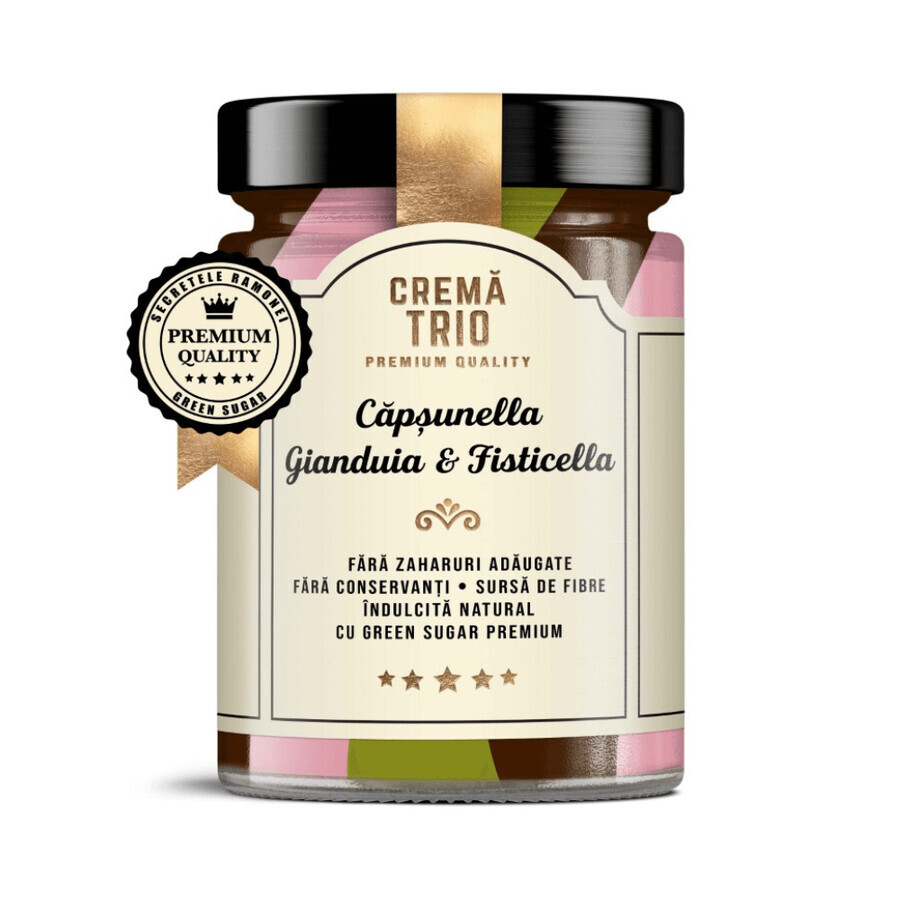 Trio smeerbare room met aardbeien, chocolade en pistache Trio Capsunella, 350 g, Remedia