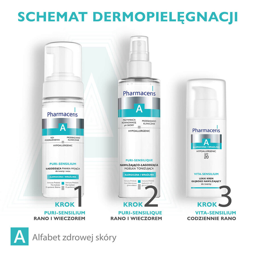 Pharmaceris A Vita-Sensilium, crema facial ligera de hidratación profunda, pieles alérgicas y sensibles SPF 20, 50 ml