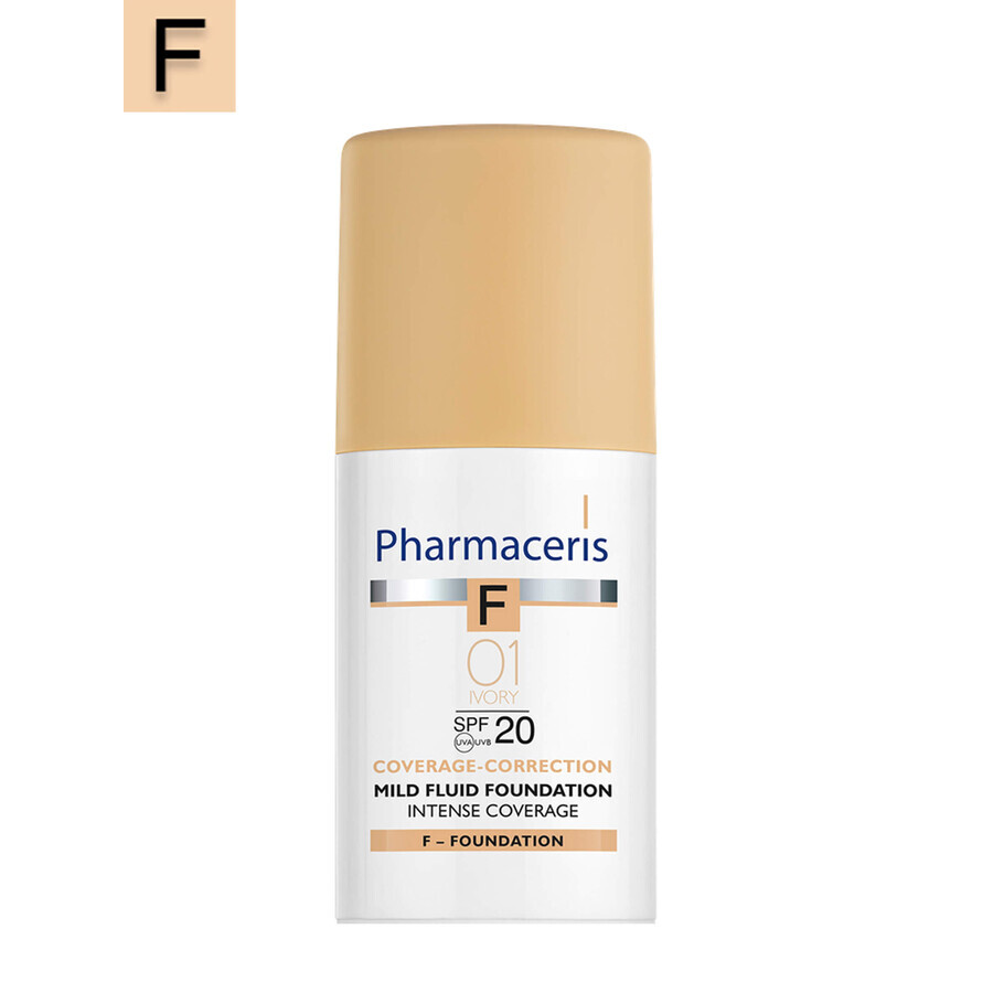 Pharmaceris F Coverage-Correction, fluido de cobertura fina, 01 Ivory, SPF 20, 30 ml