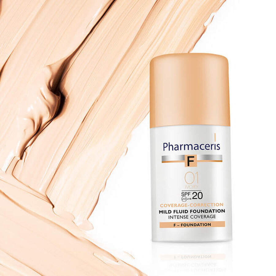 Pharmaceris F Coverage-Correction, fluido de cobertura fina, 01 Ivory, SPF 20, 30 ml