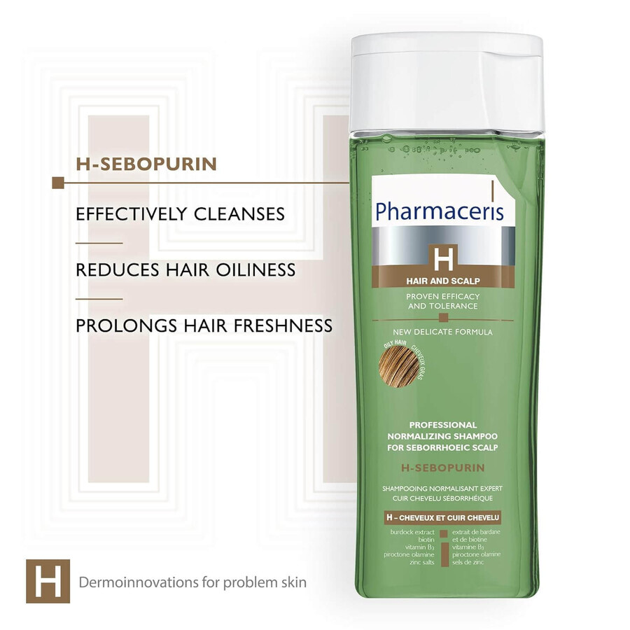 Pharmaceris H Sebopurin, champú normalizante especializado, piel seborreica con tendencia a la irritación, 250 ml