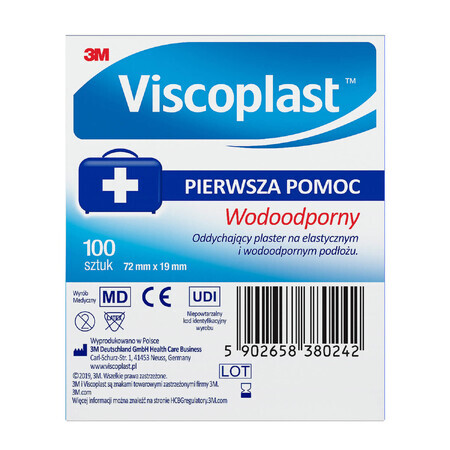 Viscoplast Waterproof, tiritas microperforadas, 72 mm x 19 mm, 100 unidades