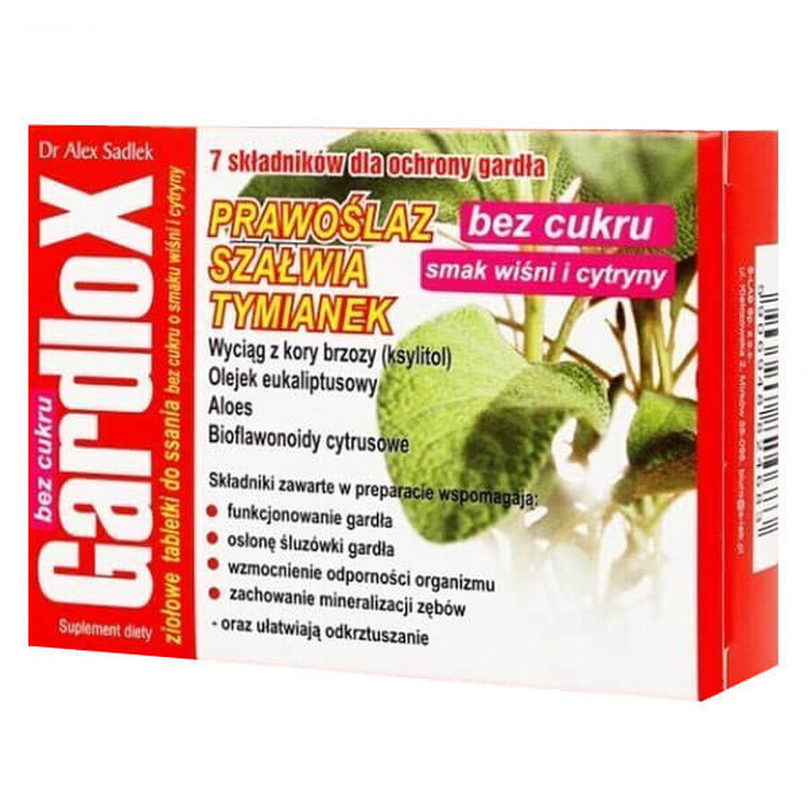 Gardlox sabor cereza y limón, sin azúcar, 16 pastillas para chupar