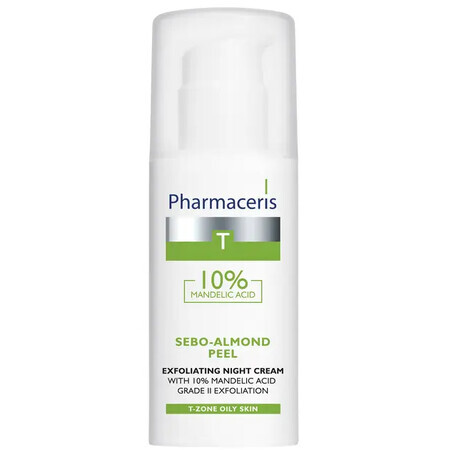 Pharmaceris T Sebo-Almond Peel, Cremă de noapte cu acid mandelic 10%, exfoliere etapa a II-a, 50 ml