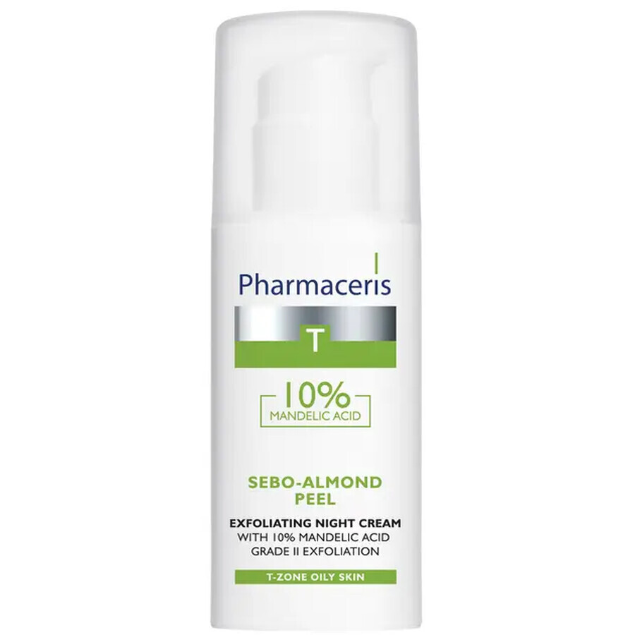 Pharmaceris T Sebo-Almond Peel, Cremă de noapte cu acid mandelic 10%, exfoliere etapa a II-a, 50 ml