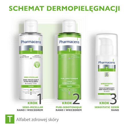 Pharmaceris T Sebostatic Día, crema facial normalizante antiacné, FPS 20, 50 ml