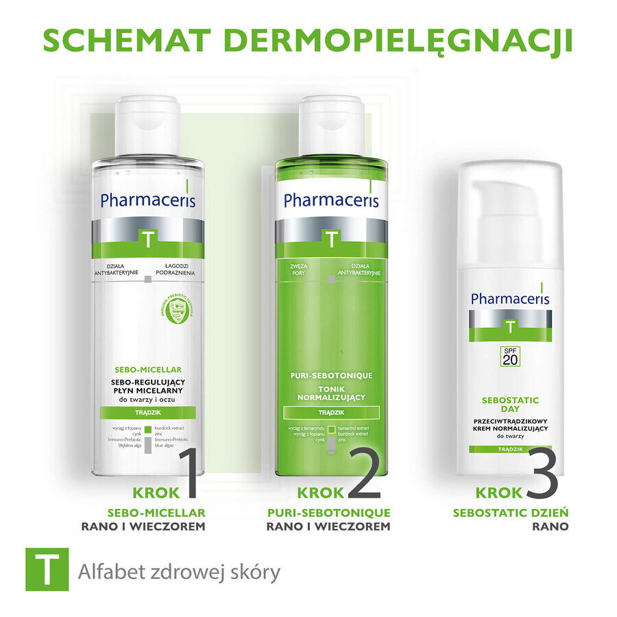 Pharmaceris T Sebostatic Día, crema facial normalizante antiacné, FPS 20, 50 ml