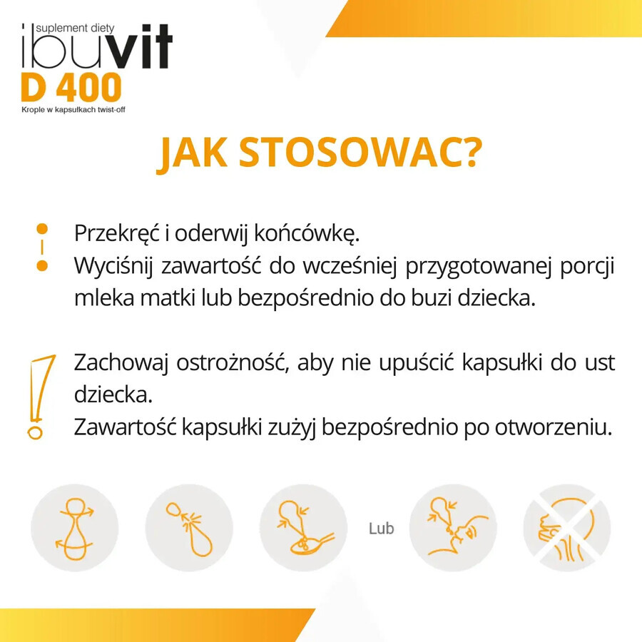 Ibuvit D 400, vitamina D para lactantes y niños, 30 cápsulas twist-off