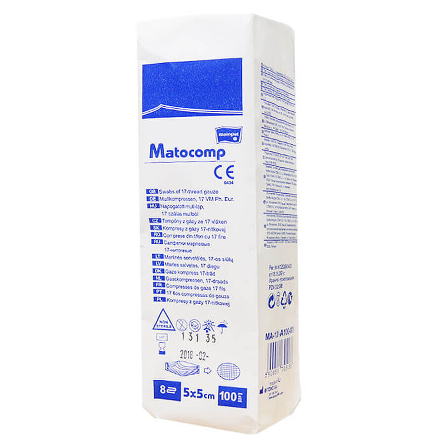 Matocomp Matocomp Matocomp, non-sterile gauze pads, 17 threads, 8 layers, 5 cm x 5 cm, 100 pieces