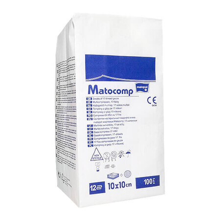 Matopat Matocomp, compresses de gaze non stériles, 17 fils, 12 couches, 10 cm x 10 cm, 100 pièces