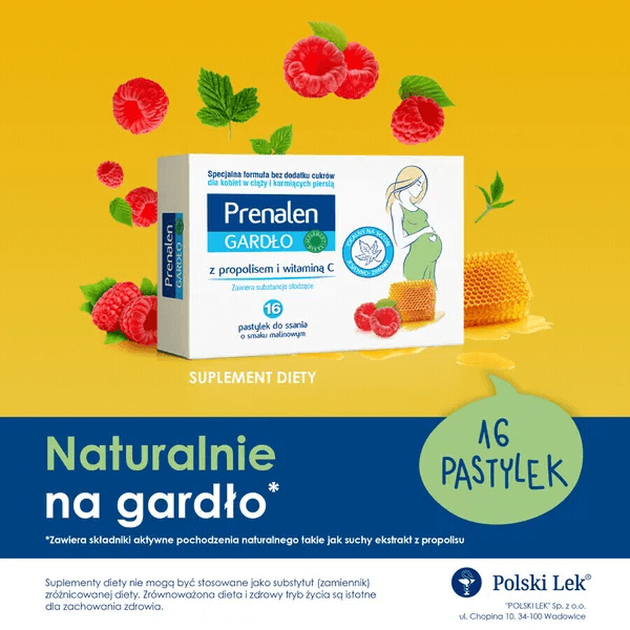 Prenalen Garganta, con propóleo y vitamina C, 16 pastillas para chupar