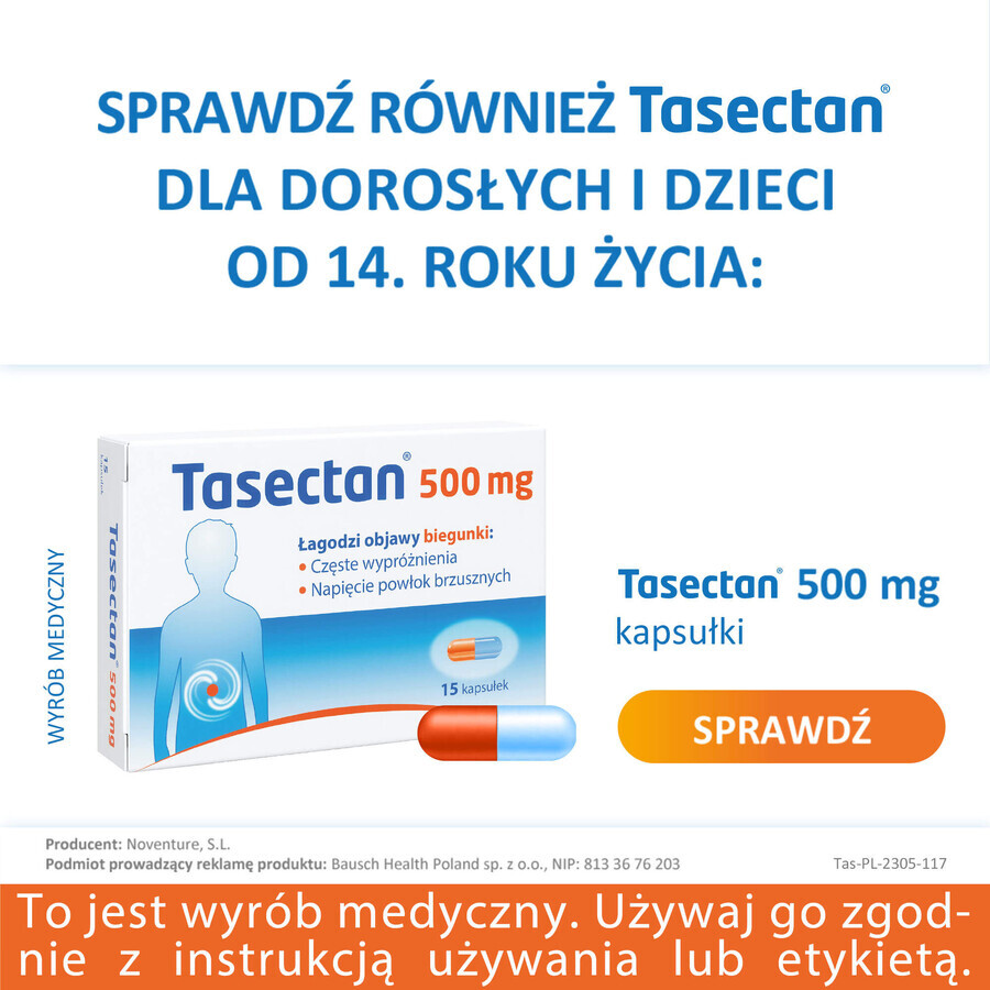 Tasectan 250 mg, polvo para uso en niños, 20 sobres