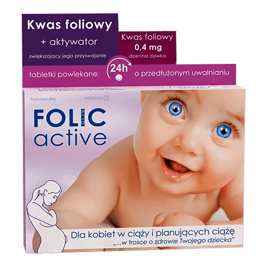 Folic Active, ácido fólico 400 µg, 30 comprimidos recubiertos con película de liberación prolongada