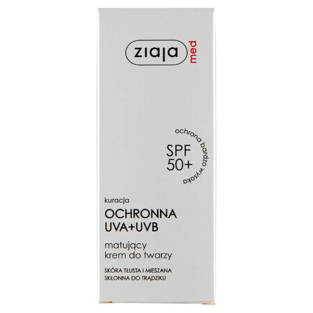 Ziaja Med, SPF 50+, crema opacizzante per pelli grasse e miste, 50 ml - Lunga durata!