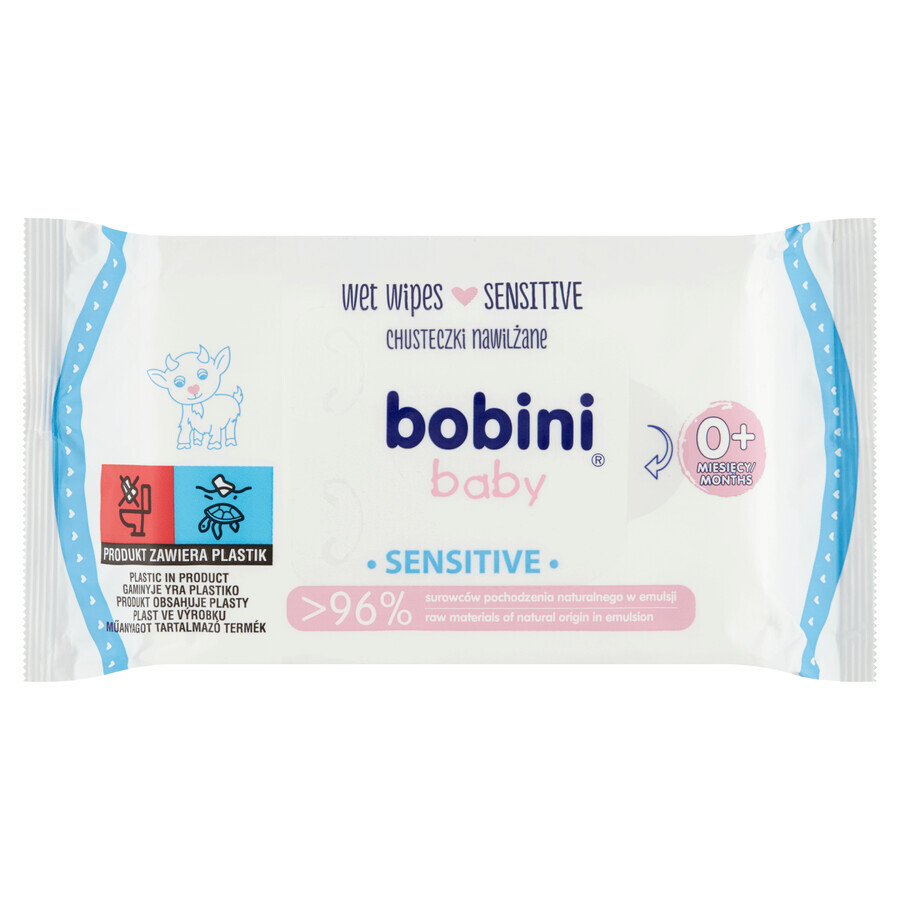 Bobini Baby Sensitive, toallitas húmedas para bebés desde el primer día y niños, con aloe vera y camomila, 60 unidades