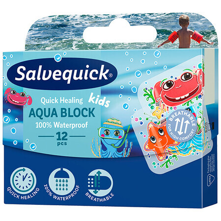 Tiritas Salvequick, Aqua Block Kids, 12 unidades