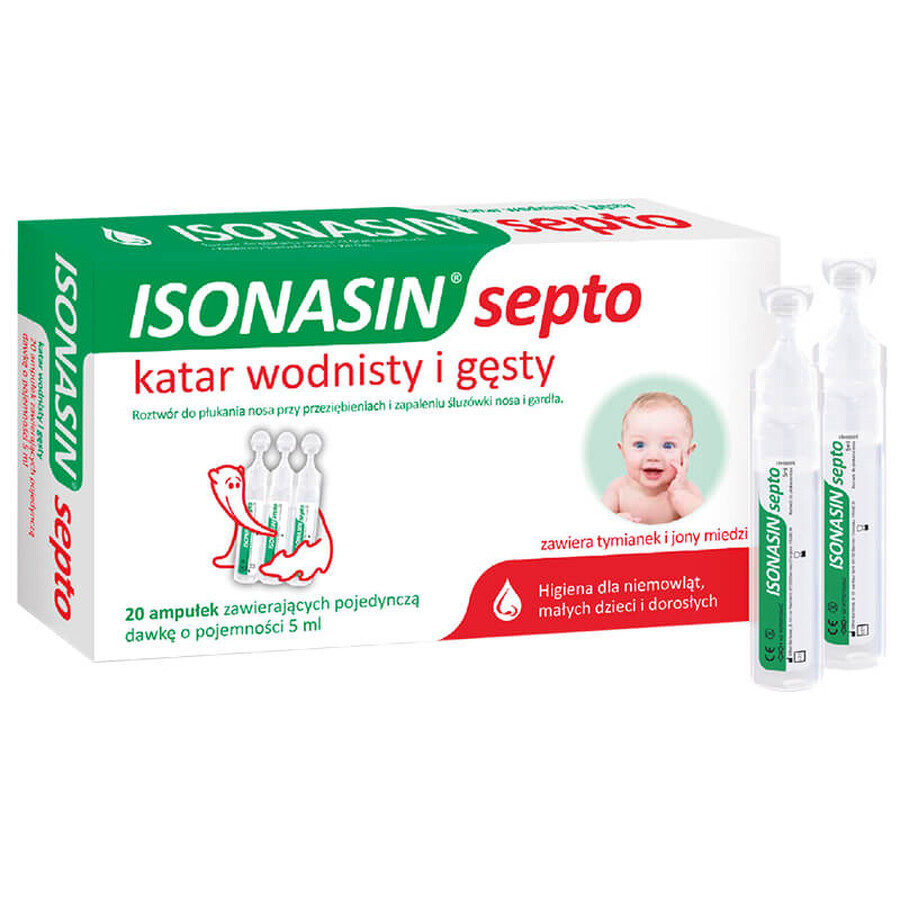 Isonasin Septo, solución para enjuague nasal, 5 ml x 20 ampollas