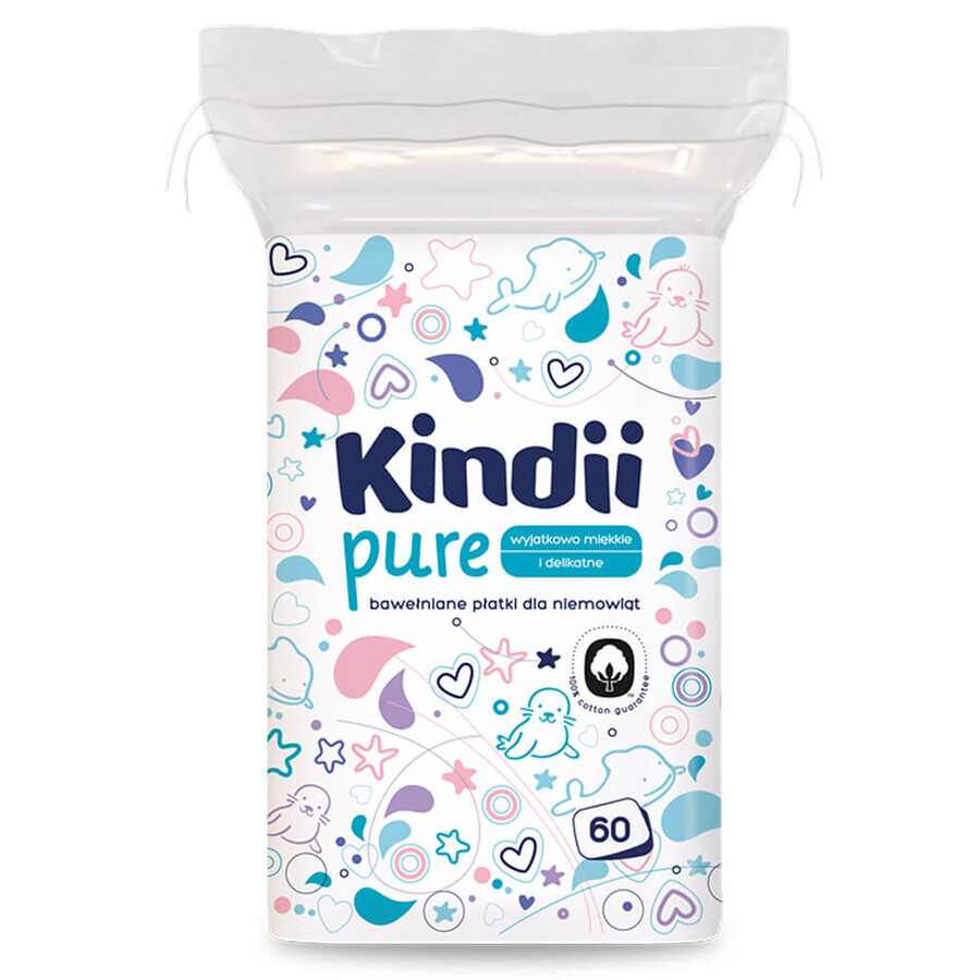 Kindii Pure, almohadillas de algodón para bebés, 60 unidades