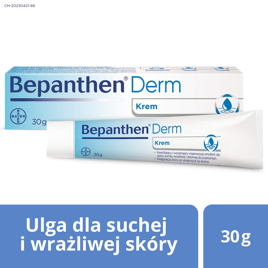 Bepanthen Derm Crema, crema corporal especializada, piel seca, con tendencia a la irritación, a partir del día 1, 30 g