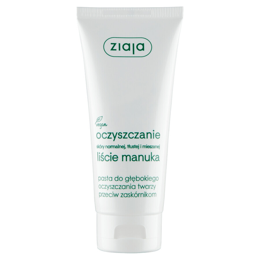 Ziaja Cleansing, hojas de manuka, pasta para la limpieza facial profunda contra los puntos negros, 75 ml