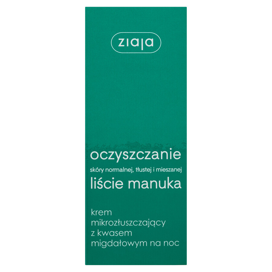 Ziaja Hojas de Manuka, crema microexfoliante con ácido mandélico, para la noche, 50 ml