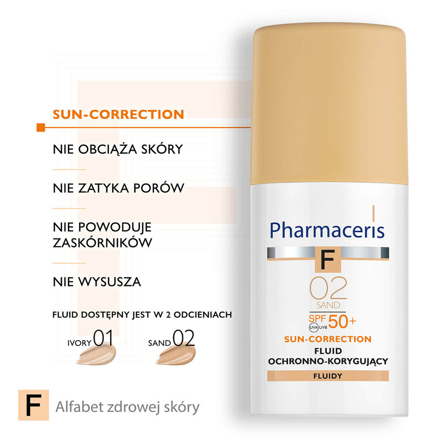 Pharmaceris F Sun-Correction, fluido protector y corrector, 02 Arena, SPF 50+, 30 ml