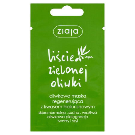 Ziaja Hoja de Olivo Verde, mascarilla regeneradora con ácido hialurónico, 7 ml