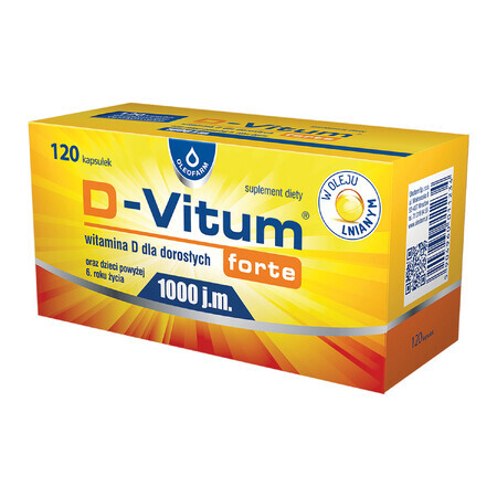 D-Vitum Forte 1000 UI, vitamina D para adultos y niños mayores de 6 años, 120 cápsulas