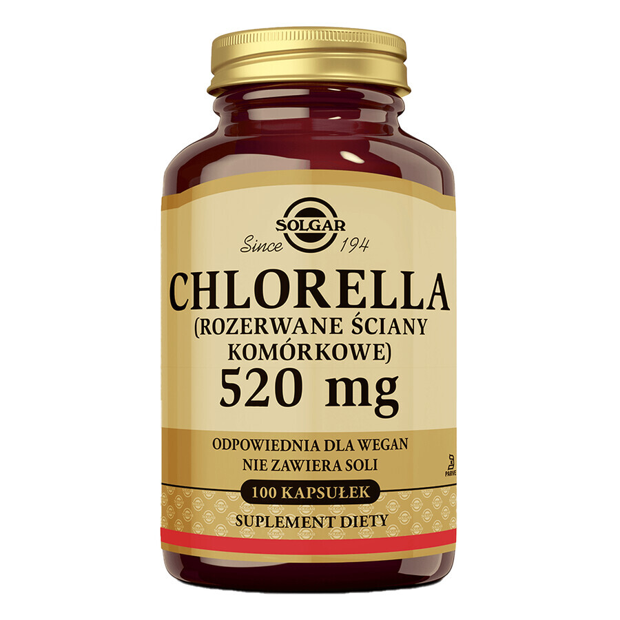 Solgar Chlorella, ruptura de la pared celular, 100 cápsulas