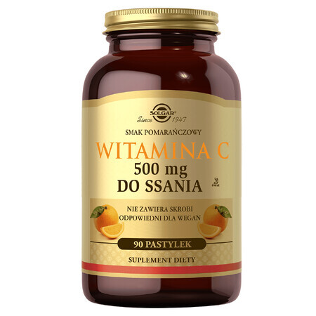 Solgar Vitamine C 500 mg, sinaasappelsmaak, 90 zuigtabletten