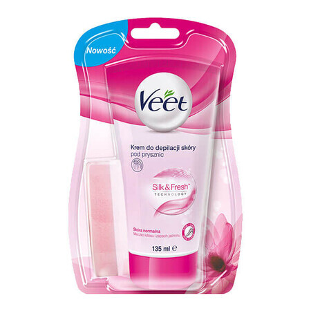 Veet Silk&Fresh, crema depilatoria de ducha, piel normal, flor de loto, 135 ml