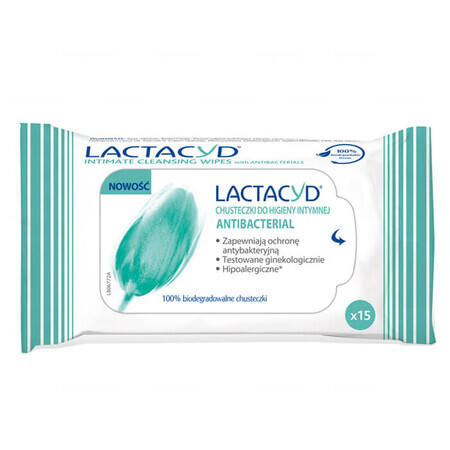 Lactacyd Antybacterial, toallitas higiene íntima, 15 unidades