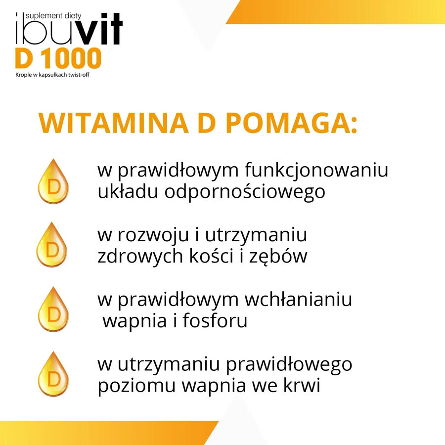 Ibuvit D 1000, vitamina D para niños mayores de 1 año, adolescentes y adultos, 30 cápsulas twist off