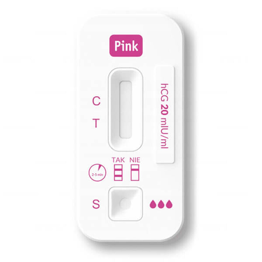 Domowe Laboratorium Pink, platelet pregnancy test, super sensitive 10 mlU/ml, 1 piece