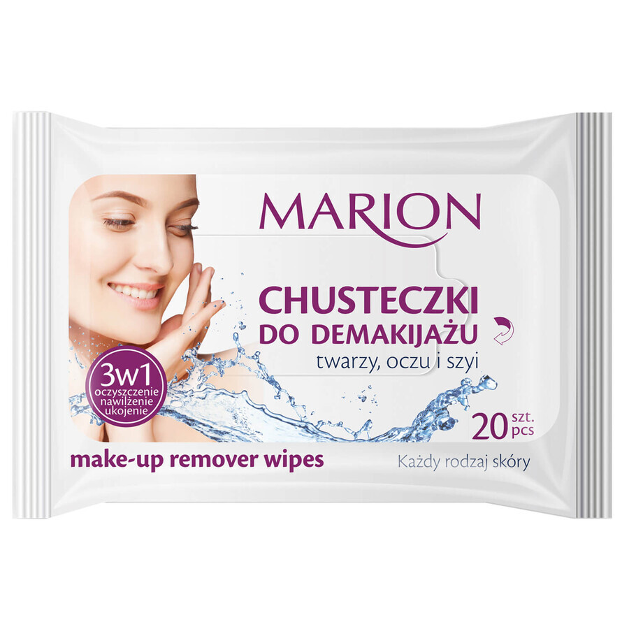 Marion, toallitas desmaquillantes para cara, ojos, cuello, 20 unidades