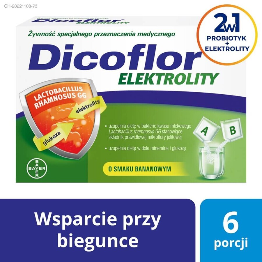 Dicoflor Elektrolity, para niños y adultos, sabor plátano, 12 sobres