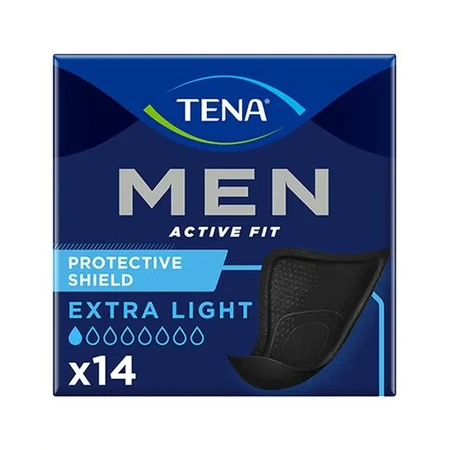 Tena Men Active Fit, plantillas anatómicas para hombre, Extra Light Negro, 14 pzas