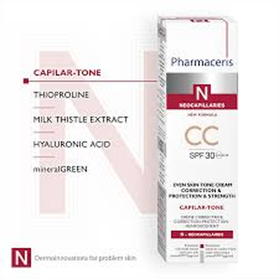 Pharmaceris N Capilar-Tone CC, Cremă tonică, ten vascularizat și hiperreactiv, SPF 30, 40 ml