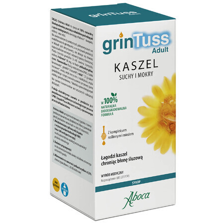 GrinTuss Adult, trockener und nasser Husten, Sirup für Kinder ab 12 Jahren und Erwachsene, 128 g