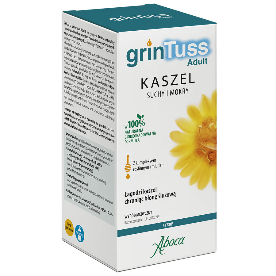 GrinTuss Adult, trockener und nasser Husten, Sirup für Kinder ab 12 Jahren und Erwachsene, 128 g