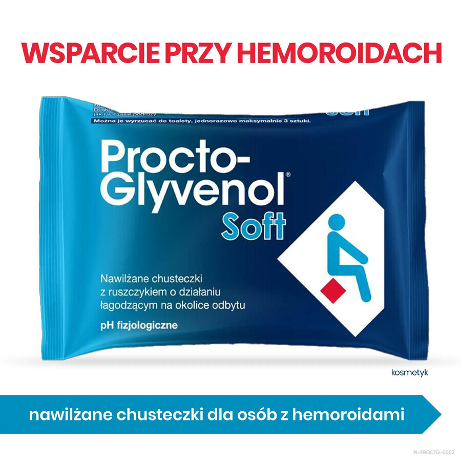 Procto-Glyvenol Șervețele moi, umezite, cu rachiu pentru persoanele cu hemoroizi, 30 bucăți