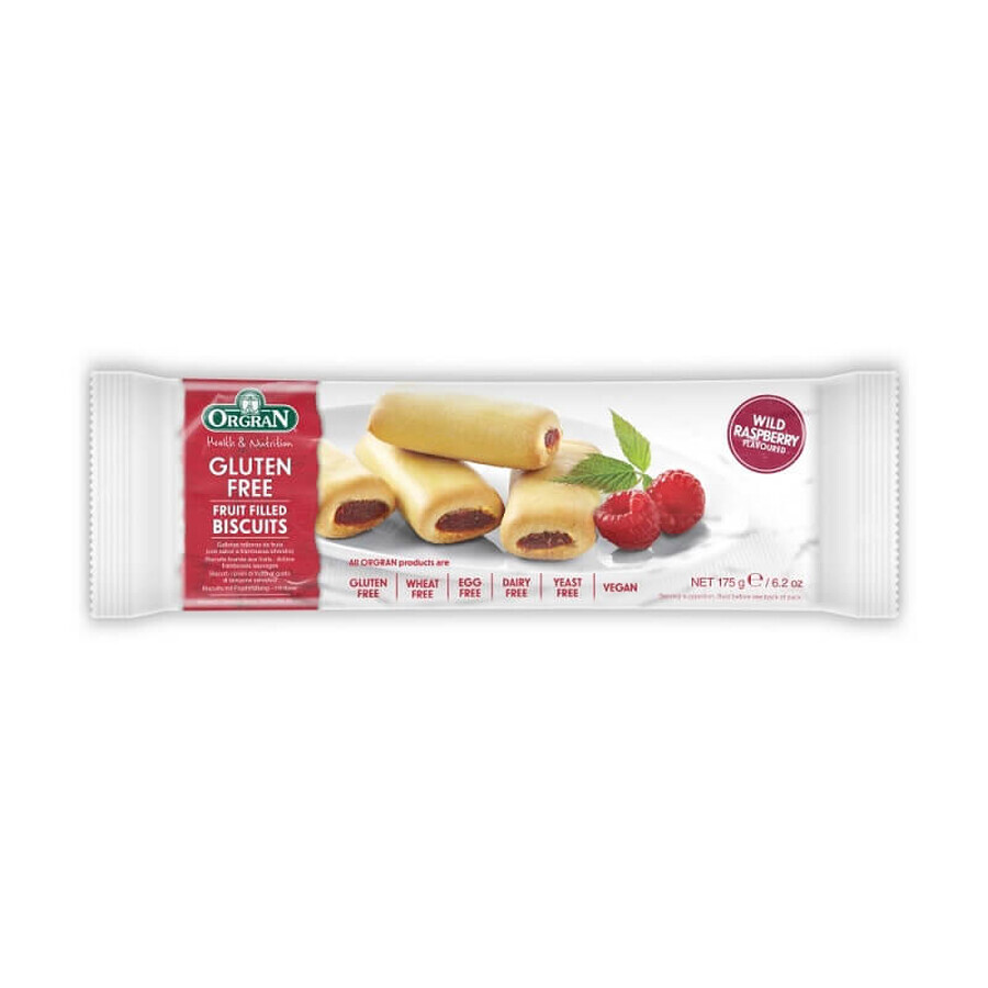 Biscuiti umpluti cu zmeura, 175 g, Orgran