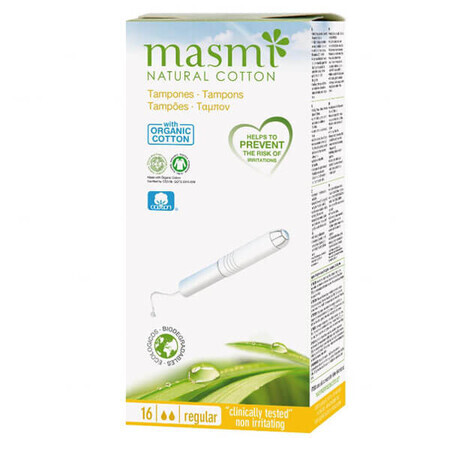 Masmi Natural Cotton, organic cotton sanitary pads, Regular, 16 pieces