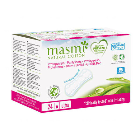 Masmi Natural Cotton, compresas de algodón orgánico, anatómicas, 24 uds.