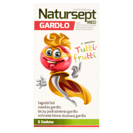 Natursept Med Throat, lollipops, tutti frutti taste, over 3 years, 6 pieces