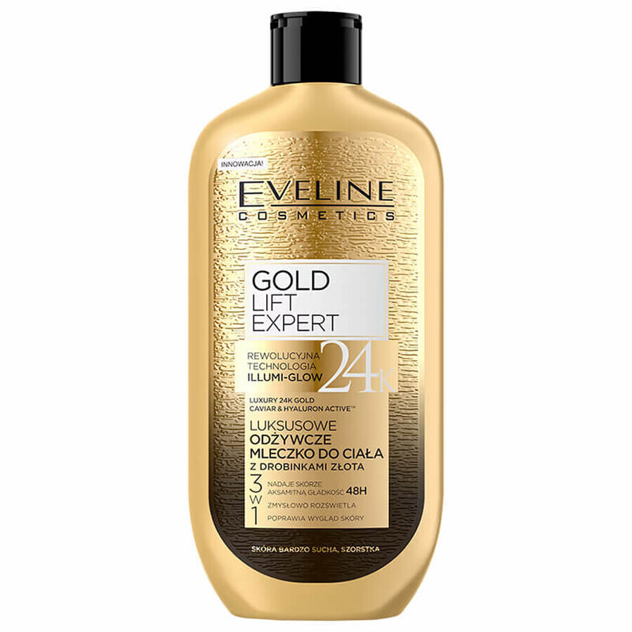 Eveline Cosmetics Gold Lift Expert 24K, lujosa leche corporal nutritiva con partículas de oro, 350 ml