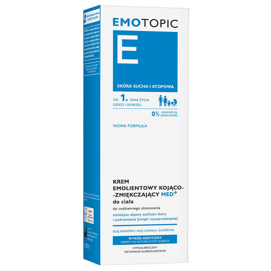 Emotopic E Med+, crema corporal emoliente calmante y suavizante, para adultos y niños a partir del primer día, 200 ml