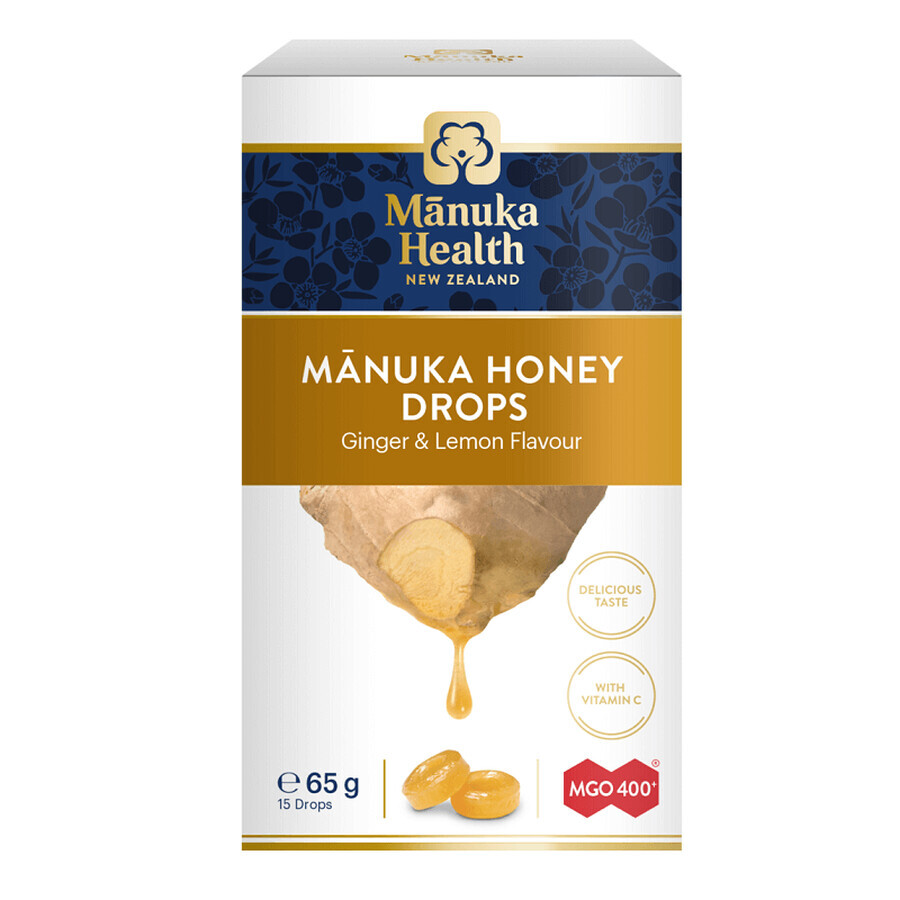 Miel de Manuka MGO 400+ y Sabor Natural a Jengibre y Hierba de Limón, 65g, Manuka Health